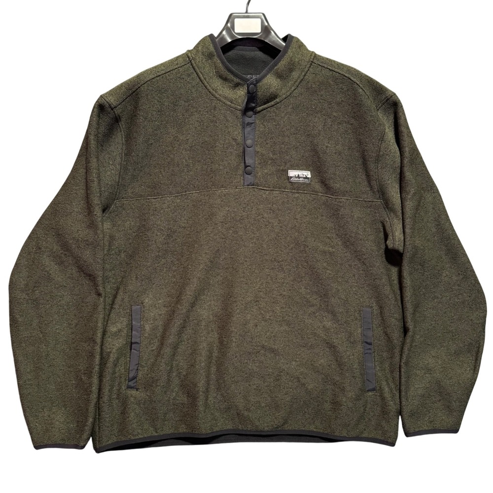 Eddie Bauer XXL Pullover Fleece Olive Green Mens Snap Sweater Heavyweight